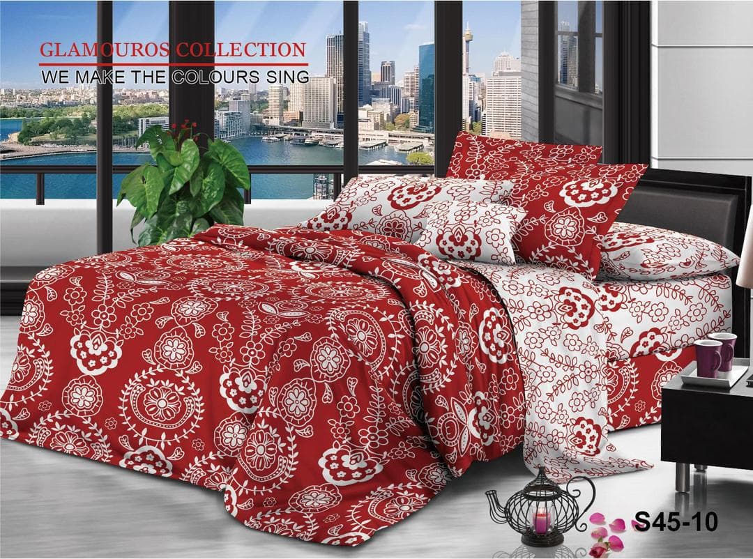 Red and White Floral Pattern Bedding Set S45-10